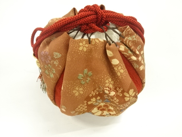 JAPANESE KIMONO / FLOWER-PATTERNED DRAWSTRING POUCH